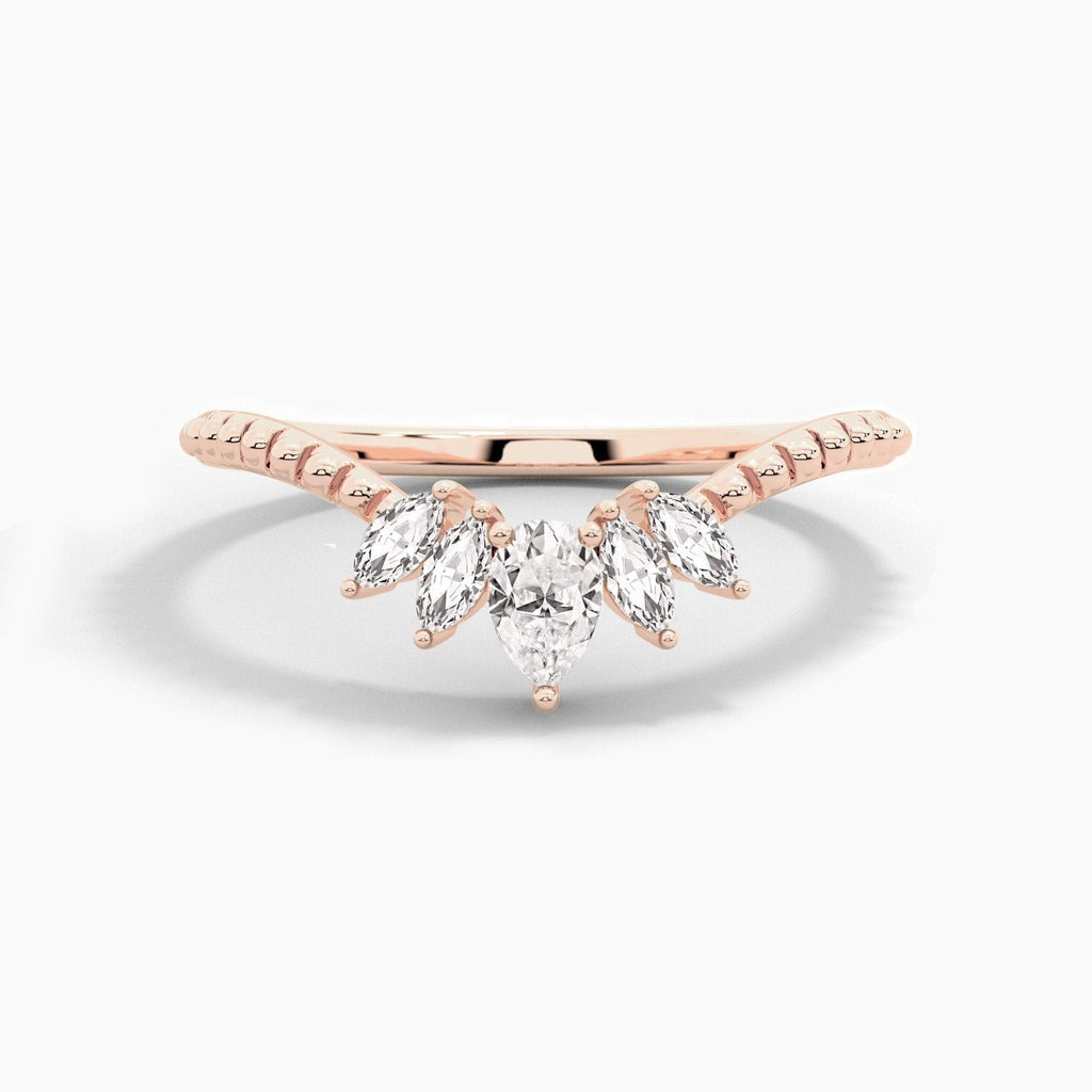 14K 0.22ct Marquise Shaped Natural Diamond Five Stone Stackable Anniversary Band