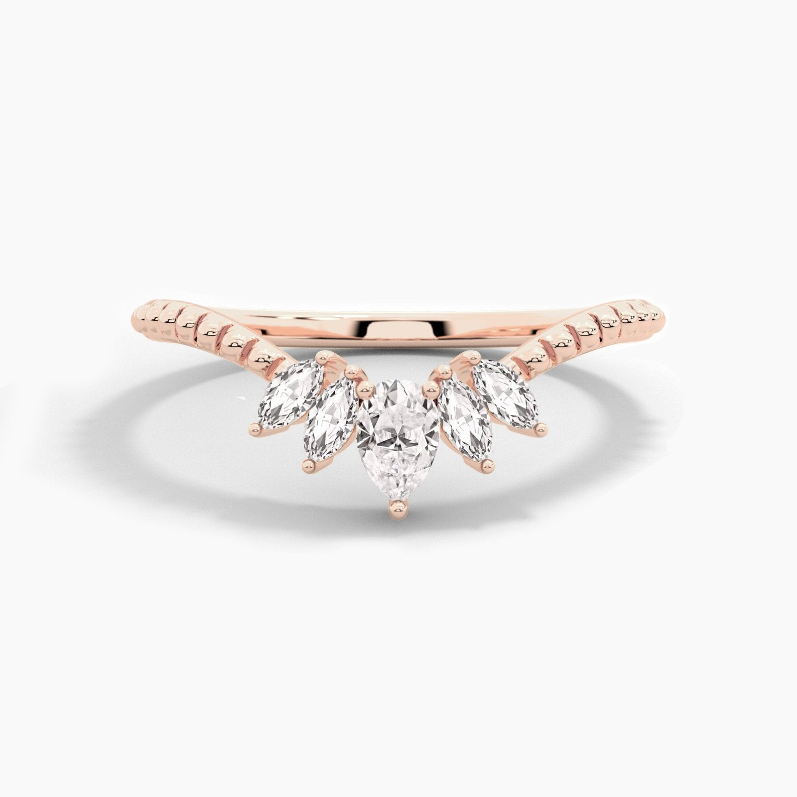 14K 0.22ct Marquise Shaped Natural Diamond Five Stone Stackable Anniversary Band