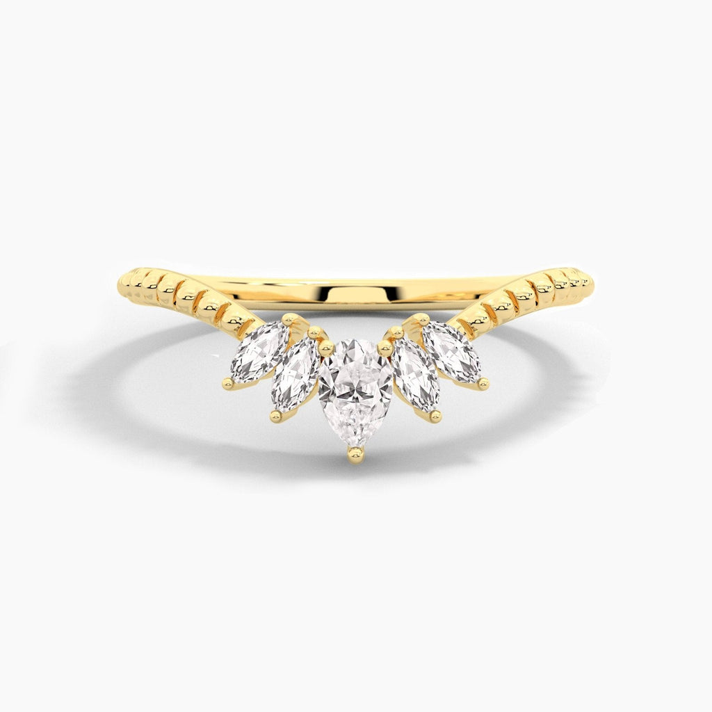 14K 0.22ct Marquise Shaped Natural Diamond Five Stone Stackable Anniversary Band