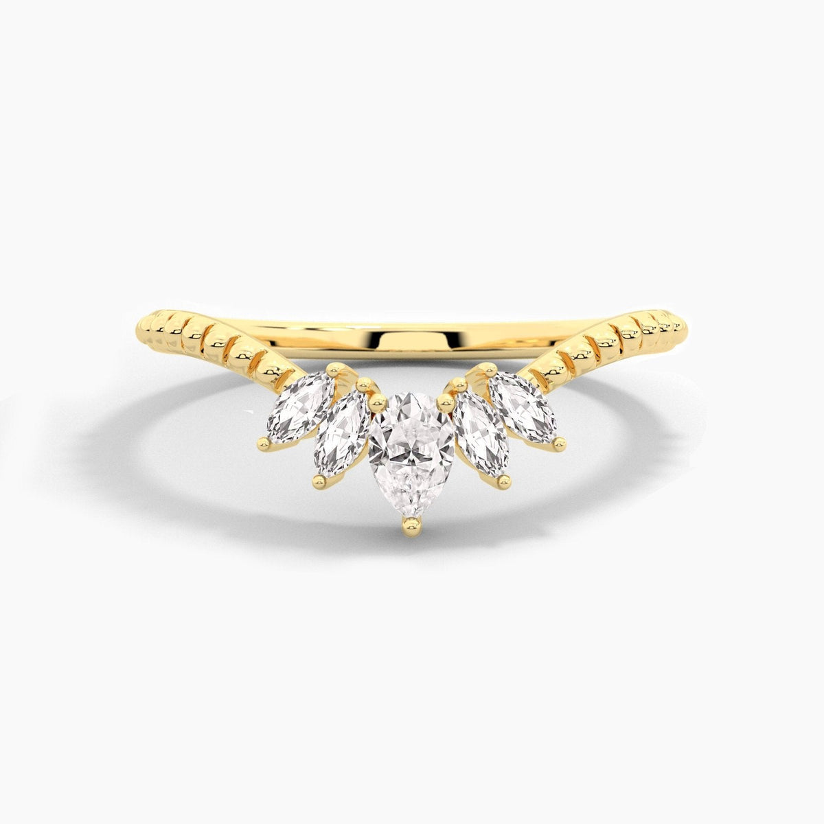 14K 0.22ct Marquise Shaped Natural Diamond Five Stone Stackable Anniversary Band