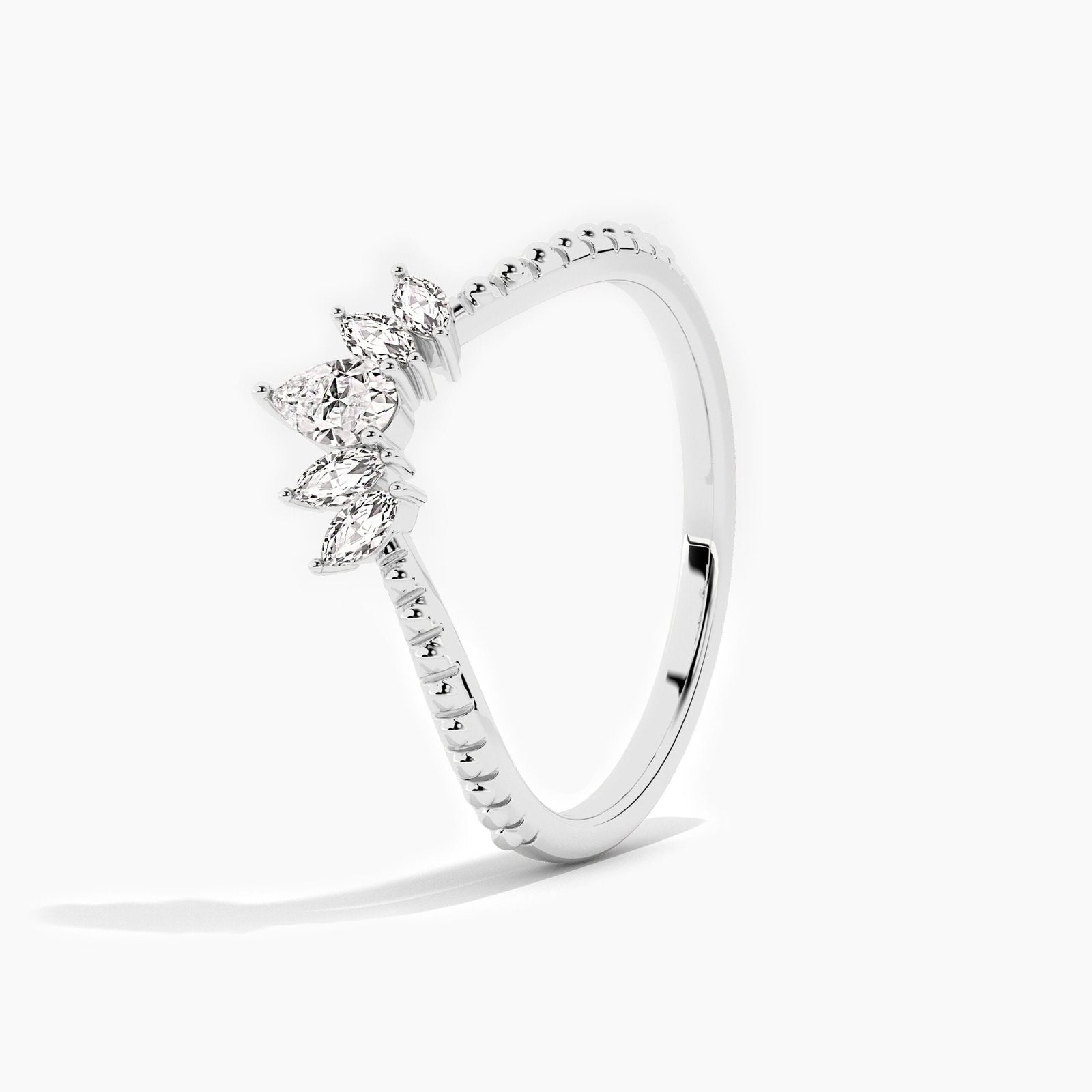 14K 0.22ct Marquise Shaped Natural Diamond Five Stone Stackable Anniversary Band