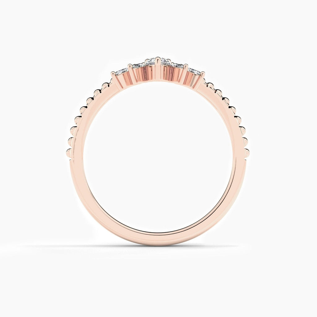 14K 0.22ct Marquise Shaped Natural Diamond Five Stone Stackable Anniversary Band