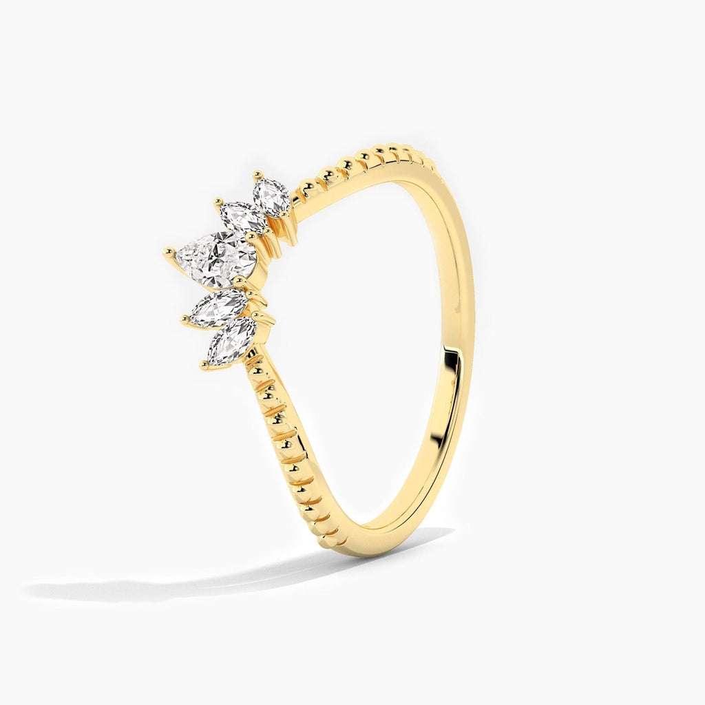 14K 0.22ct Marquise Shaped Natural Diamond Five Stone Stackable Anniversary Band