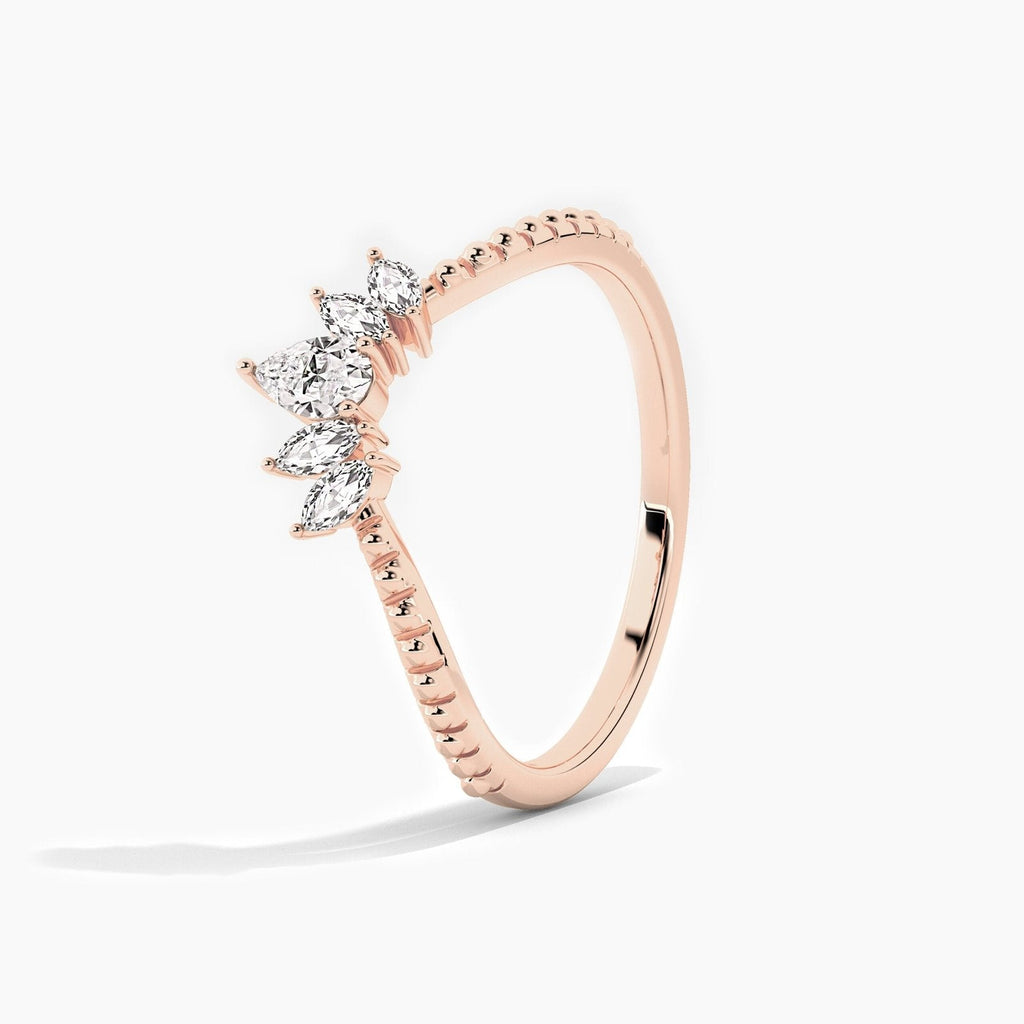 14K 0.22ct Marquise Shaped Natural Diamond Five Stone Stackable Anniversary Band