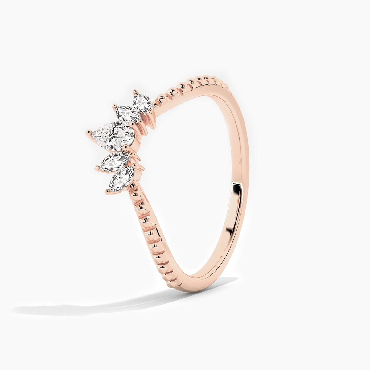 14K 0.22ct Marquise Shaped Natural Diamond Five Stone Stackable Anniversary Band
