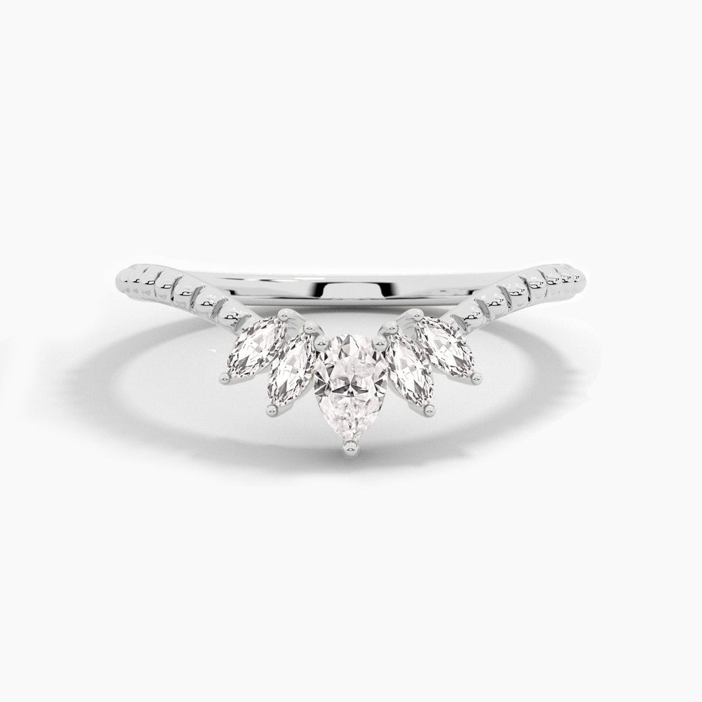 14K 0.22ct Marquise Shaped Natural Diamond Five Stone Stackable Anniversary Band