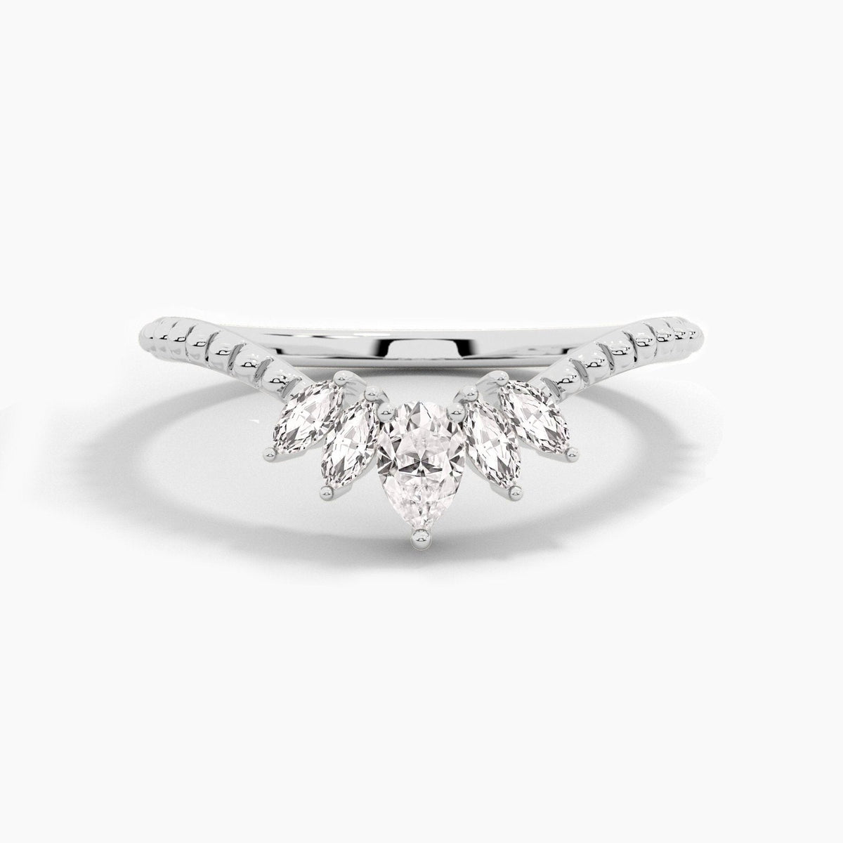 14K 0.22ct Marquise Shaped Natural Diamond Five Stone Stackable Anniversary Band