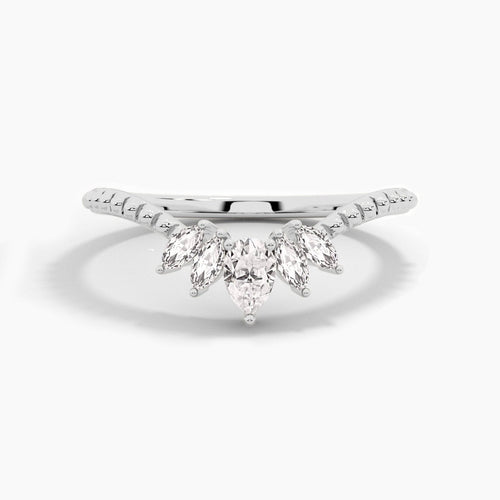 14K 0.22ct Marquise Shaped Natural Diamond Five Stone Stackable Anniversary Band