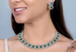 925 Silver Emerald and Diamond Necklace Set
