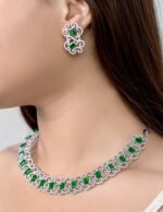 925 Silver Emerald and Diamond Necklace Set - Image 2