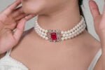 925 Silver Ruby & Pearl Choker Necklace - Image 2