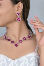 925 Silver Ruby Floral Necklace Set - Image 4