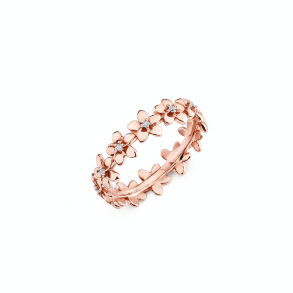 925 Silver Diamond Tiny Plumeria Eternity rose gold color