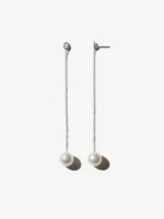 925 Silver Pearl Diamond Long Drop Earrings - Image 2