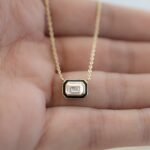 925 Silver Black Enamel Baguette Necklace - Image 8