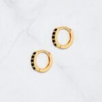 925 Silver Black Stone Huggies Earrings - Image 6
