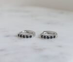 925 Silver Black Stone Huggies Earrings - Image 3