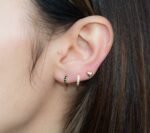 925 Silver Black Stone Huggies Earrings - Image 2