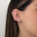 925 Silver Emerald Baguette Huggies Earrings - Image 2