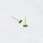 925 Silver Emerald Baguette Stud Earrings - Image 6
