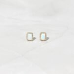 925 Silver Baguette Opal Halo Stud Earrings - Image 5
