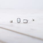 925 Silver Baguette Opal Halo Stud Earrings - Image 4