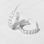 925 Silver Oval Studded Hoop Earrings - Image 2