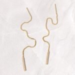 925 Silver Pave Bar Threader Earrings - Image 6