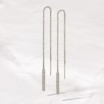 925 Silver Pave Bar Threader Earrings - Image 4