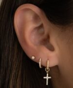 925 Silver Pave Set Huggies Earrings - Image 5