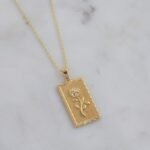 925 Silver Rectangle Rose Medallion Necklace - Image 3