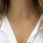 925 Silver Red-Orange Enamel Beaded Necklace - Image 6