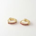 925 Silver Ruby Stripe Huggies Earrings - Image 5