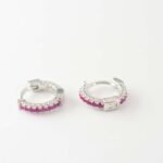 925 Silver Ruby Stripe Huggies Earrings - Image 3