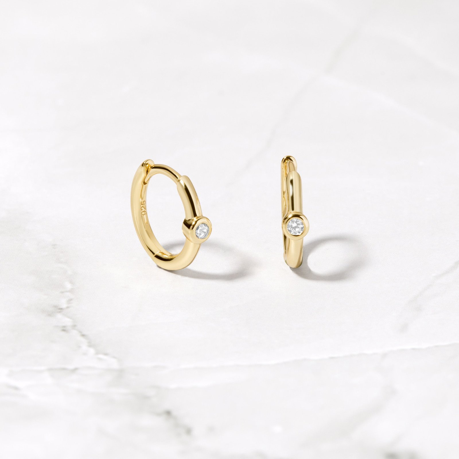 bezel-huggie-earrings.jpg 925 Silver Bezel Set Huggies Earrings - Image 1