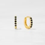 925 Silver Black Stone Huggies Earrings