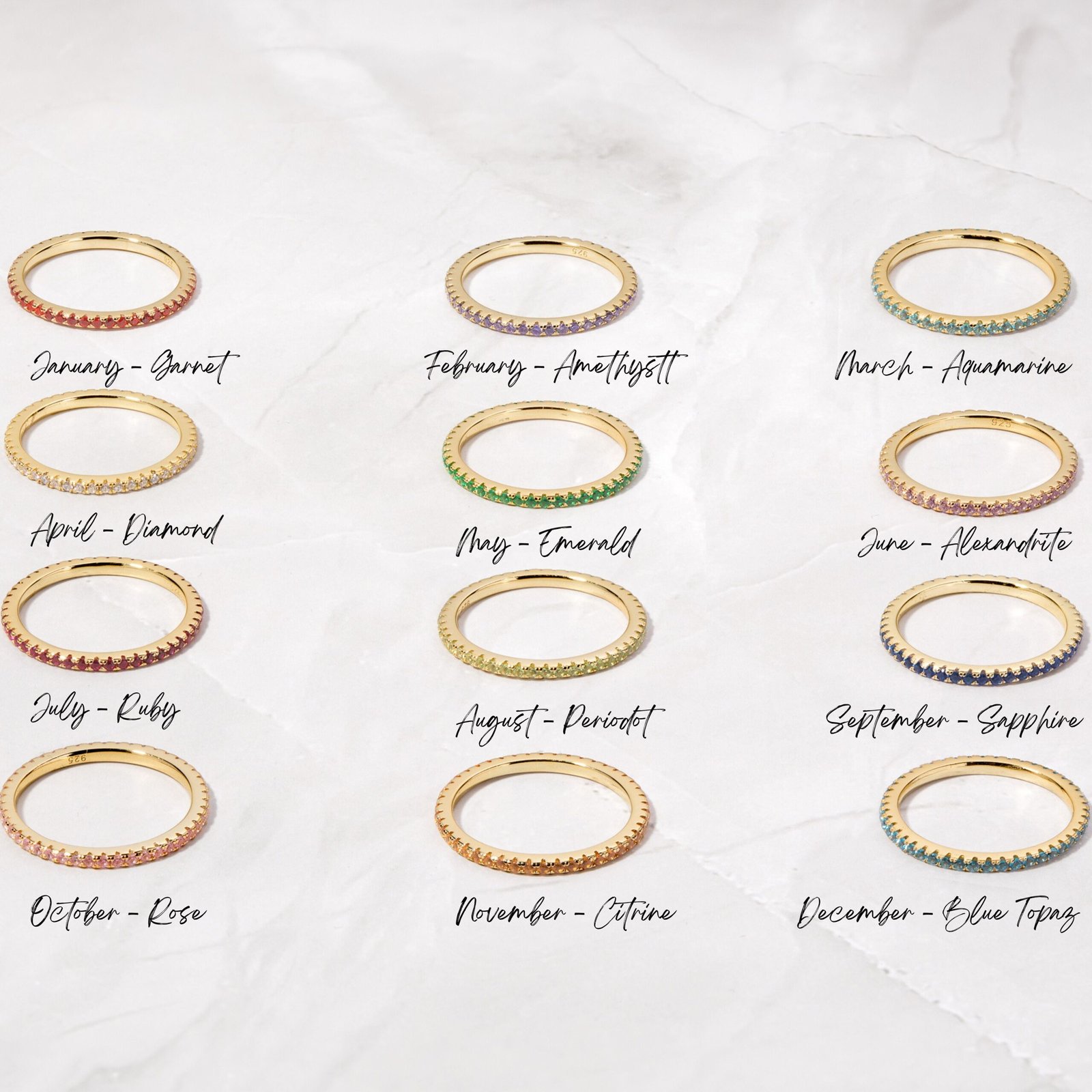 gold-eternity-birthstone-rings-scaled-1.jpg 925 Silver Gold Eternity Birthstone Rings - Image 1
