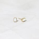 925 Silver Baguette Opal Halo Stud Earrings