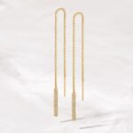 925 Silver Pave Bar Threader Earrings