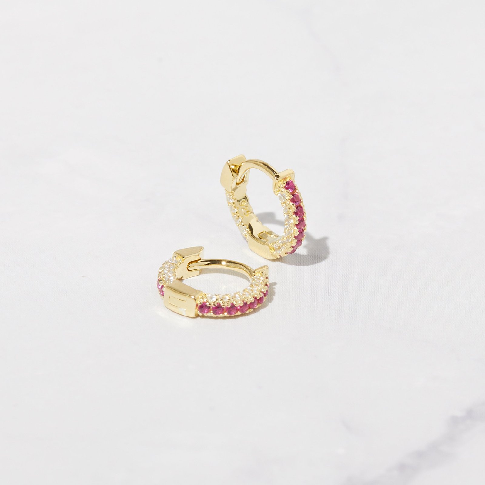 ruby-stripe-pave-huggies.jpg 925 Silver Ruby Stripe Huggies Earrings - Image 1