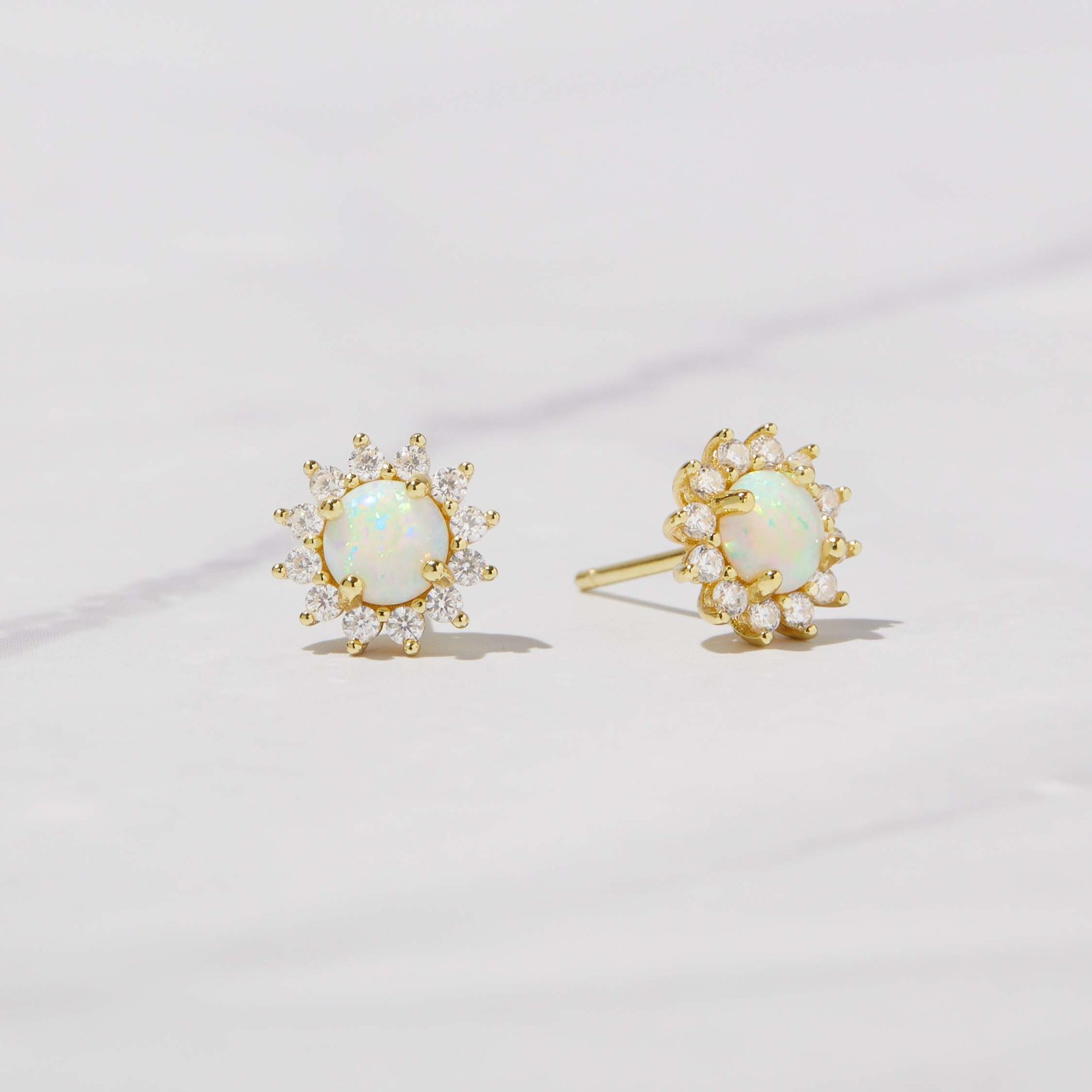 sunburst-opal-halo-studs.jpg 925 Silver Sunburst Opal Studs Earrings - Image 1