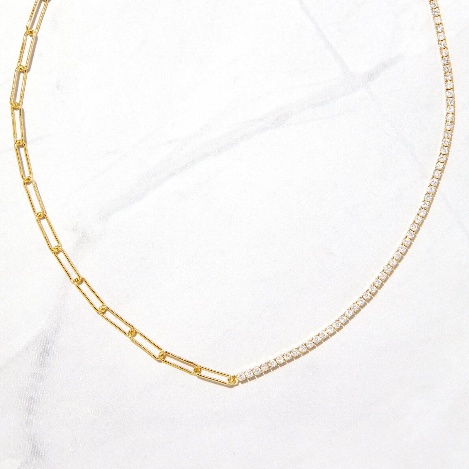 tennis-and-paperclip-necklace-scaled-1.jpg 925 Silver Tennis and Paperclip Necklace - Image 1