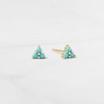 925 Silver Three Stone Turquoise Stud Earrings