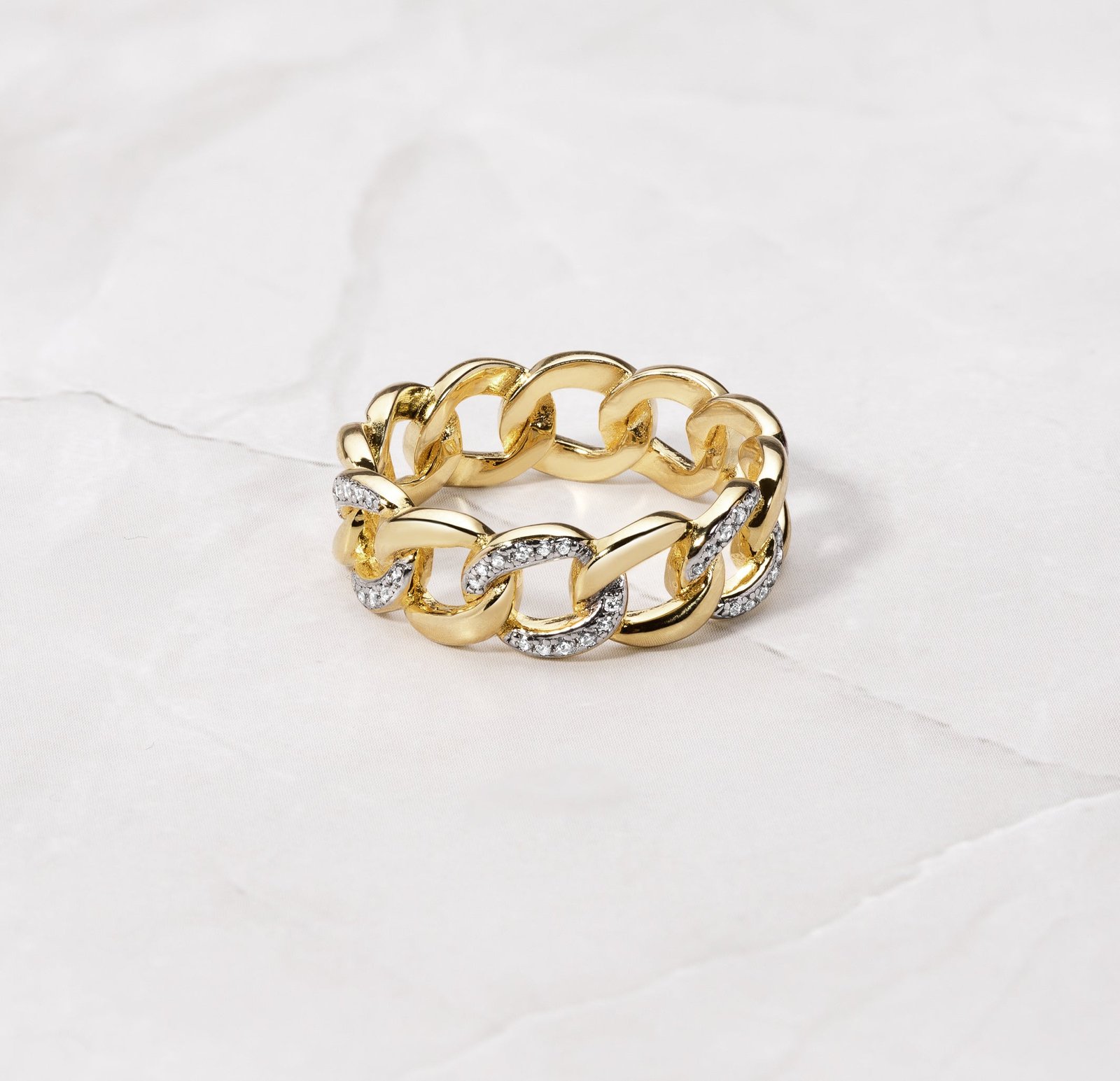 two-tone-pave-chain-ring.jpg 925 Silver Two-Tone Pave Chain Ring - Image 1