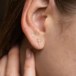 925 Silver Diamond Pave Tiny Disc Stud - Image 2