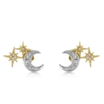 925 Silver Diamond Moon and Starburst Stud