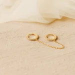 925 Silver Minimalist Pave Duo Chain Earring - Image 3
