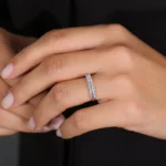 925 Silver 1 Carat Emerald Cut Diamond Wedding Band - Image 3