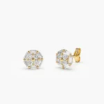 925 Silver Baguette and Round Diamond Cluster Studs