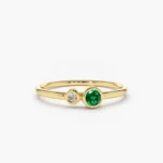 925 Silver Emerald and Diamond Ring